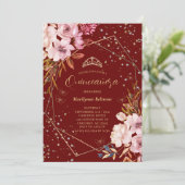 Moderne dunkle Rote Quinceañera Einladung (Stehend Vorderseite)