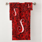 Moderne dunkle Rote Rosen Chic Custom Monogram Badhandtuch Set