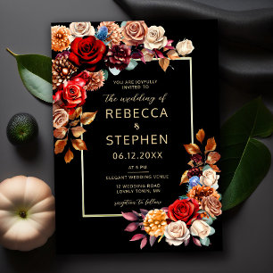 Moderne, dunkle Rote Rosen stürzen Hochzeit Einladung