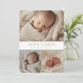 Moderne dunkle Seite Grün Foto Collage Baby Birth Ankündigung (Stehend Vorderseite)