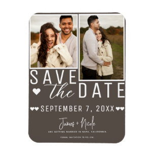 Moderne Dunkle Taupe Save the Date 2 Foto Hochzeit Magnet