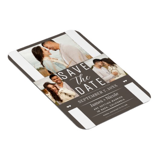 Moderne Dunkle Taupe Save the Date 3 Foto Hochzeit Magnet (Rechte Seite)