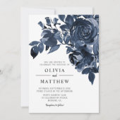Moderne dunkle Tinte Blue Floral Bouquet Wedding Einladung (Vorderseite)