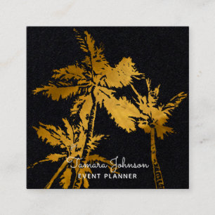 Moderne dunkle tropische Goldpalmen beruflich Quadratische Visitenkarte