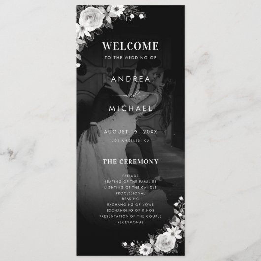 Moderne dunkle verblichene Foto Gothic Floral Wedd Programm (Vorderseite)