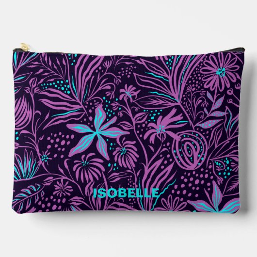 Moderne dunkle violette Blumeneinzelmuster Zubehörtasche (Vorderseite)