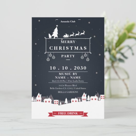 Moderne dunkle Weihnachtszeit-Party Einladung (Stehend Vorderseite)