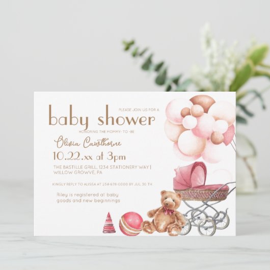 Moderne Duschkabine Party Cradle Girl Babydusche Einladung (Stehend Vorderseite)