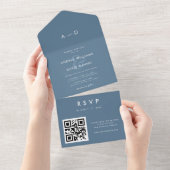 Moderne dusky Blue Ampersand & QR Code UAWG Weddin All In One Einladung (Abreißen)