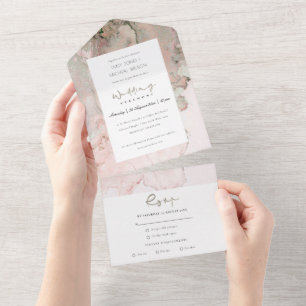 MODERNE DUSKY BLUSH PINK ROSE GOLD AGATE WEDD AL ALL IN ONE EINLADUNG