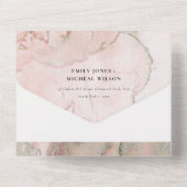 MODERNE DUSKY BLUSH PINK ROSE GOLD AGATE WEDD ALL IN ONE EINLADUNG (Rückseite)