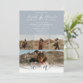 Moderne dustig blaue 5 Fotos Drehbuch Hochzeit Einladung (Stehend Vorderseite)