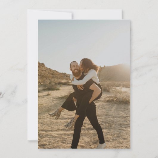 Moderne dustig blaue 5 Fotos Drehbuch Hochzeit Einladung (Rückseite)