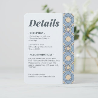 Moderne Dusty Blue Art Deco Hochzeitsdetails QR Co Begleitkarte