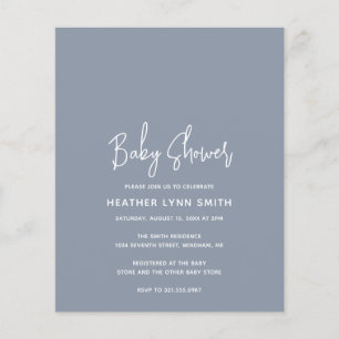 Moderne Dusty Blue Budget Baby Dusche Einladung