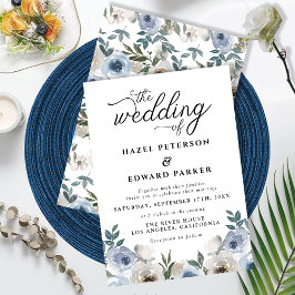 Moderne dusty Blue Floral Watercolor Script Weddin Einladung