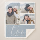 Moderne Dusty Blue Foto Collage Liebe Personalisie Sherpadecke (Vorderseite)
