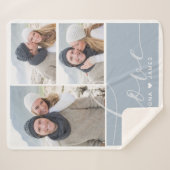 Moderne Dusty Blue Foto Collage Liebe Personalisie Sherpadecke (Vorderseite (Horizontal))
