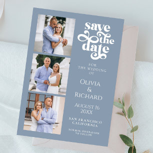 Moderne dusty Blue Foto Collage Wedding Save The Date