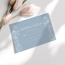 Moderne Dusty Blue French Rose Hochzeit RSVP Karte