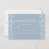 Moderne Dusty Blue French Rose Hochzeit RSVP Karte (Vorderseite)