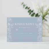 Moderne Dusty Blue French Rose Hochzeit RSVP Karte (Stehend Vorderseite)