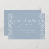 Moderne Dusty Blue French Rose Hochzeit RSVP Karte (Vorne/Hinten)