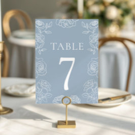 Moderne Dusty Blue French Rose Hochzeit Tischnummer