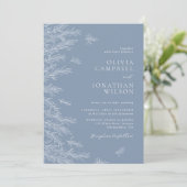 Moderne Dusty Blue Minimal Blätter Hochzeit Einladung (Stehend Vorderseite)