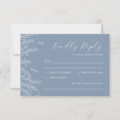 Moderne Dusty Blue Minimal Blätter Hochzeit RSVP Karte (Vorderseite)