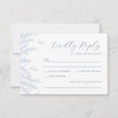 Moderne Dusty Blue Minimal Blätter Hochzeit RSVP Karte (Vorderseite)