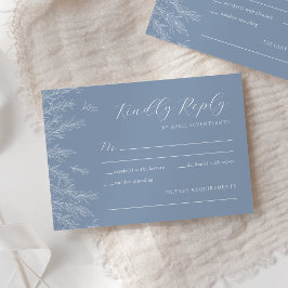 Moderne Dusty Blue Minimal Blätter Hochzeit RSVP Karte