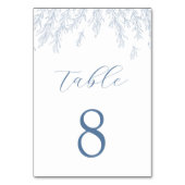 Moderne Dusty Blue Minimal Blätter Hochzeit Tischnummer (Vorderseite)