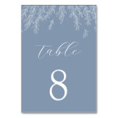 Moderne Dusty Blue Minimal Blätter Hochzeit Tischnummer (Rückseite)