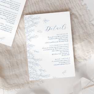 Moderne Dusty Blue Minimal Blätter Hochzeiten Deta Begleitkarte