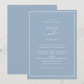 Moderne Dusty Blue Minimal Hochzeit Einladung (Vorne/Hinten)