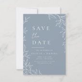 Moderne Dusty Blue Minimal Leafy Wedding Save The Date (Vorderseite)
