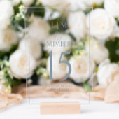 Moderne Dusty Blue Monogram Wedding Tischnummer Acrylschild