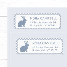 Moderne Dusty Blue Rabbit Gingham Rücksendeadresse