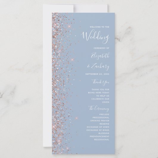 Moderne Dusty Blue Rose Gold Glitzer Wedding (Vorderseite)