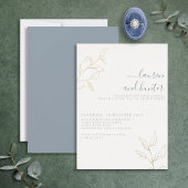 Moderne dusty Blue Script Gold Botanische Hochzeit Folieneinladung