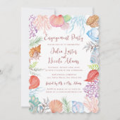 Moderne Dusty Blue Sea Muschel Beach Engagement Pa Einladung (Vorderseite)