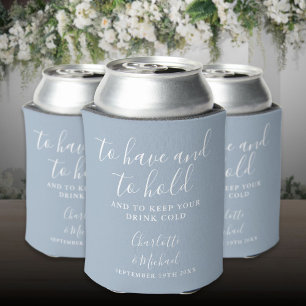 Moderne Dusty Blue Signature Schrift Hochzeit Dosenkühler