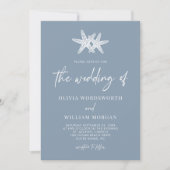Moderne dusty Blue Starfish Beach Script Hochzeit Einladung (Vorderseite)