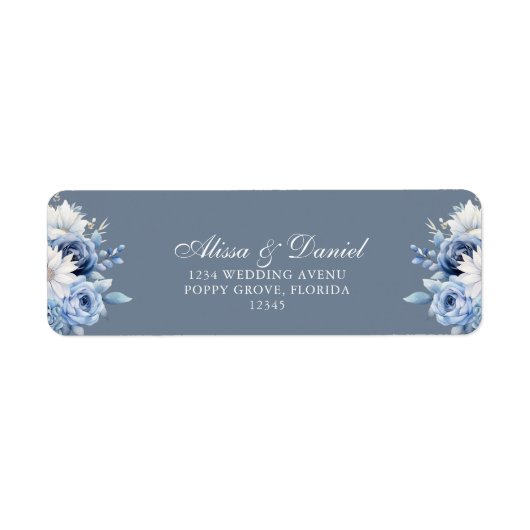 Moderne Dusty Blue Wildblumen Hochzeitsadresse (Vorne)