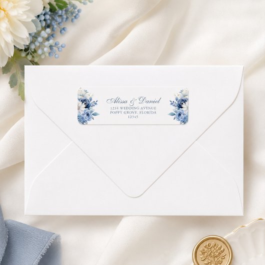 Moderne Dusty Blue Wildblumen Hochzeitsadresse