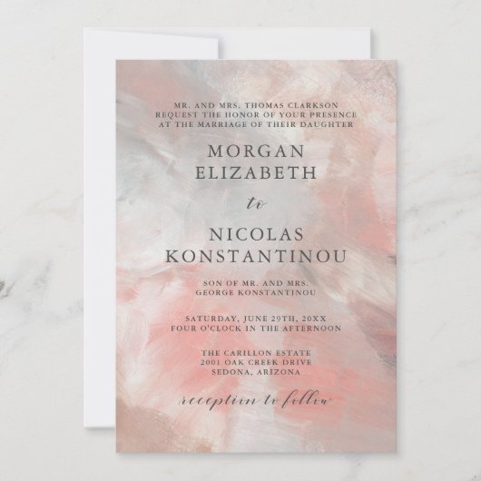 Moderne Dusty Coral Abstrakt Brush Strokes Wedding Einladung (Vorderseite)