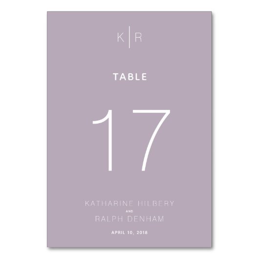 Moderne Dusty Lilac Wedding Tischnummer Card (Vorderseite)