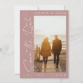 Moderne dusty Pink Script Foto Hochzeit Save The Date (Vorderseite)