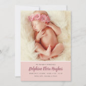 Moderne Dusty Rose Baby Girl Foto Collage Geburt Ankündigung (Vorderseite)